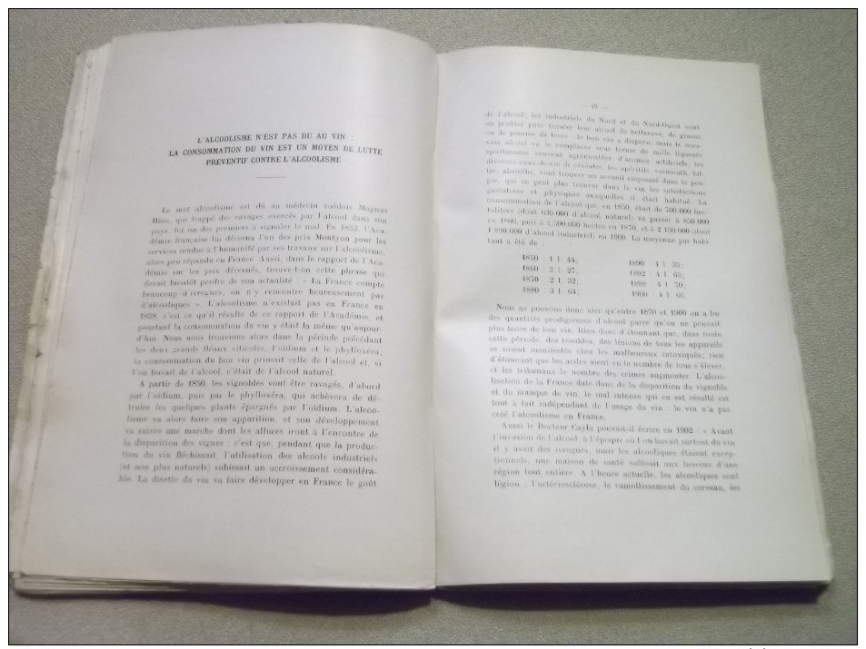 "LE VIN NATUREL"   Sa Valeur dans la prophylaxie de l´alcoolisme.  par le Dr Paul Martin.    1933.