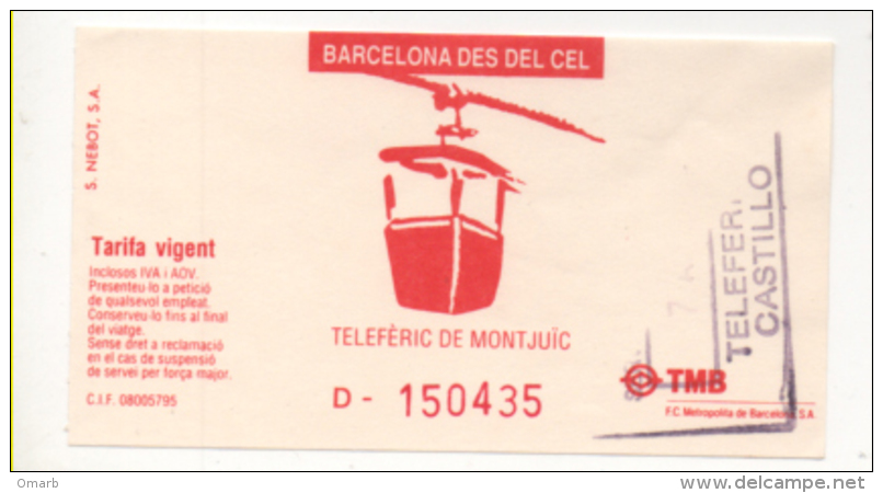 Alt692 Biglietto Ticket Billet Teleferic Castillo Montjuic Teleferica Parco Divertimenti Barcelona Barcellona TMB Spain - Europa