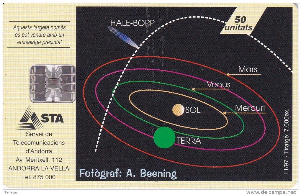 TARJETA DE ANDORRA DEL COMETA HALE BOPP DE TIRADA 7000 - Sterrenkunde