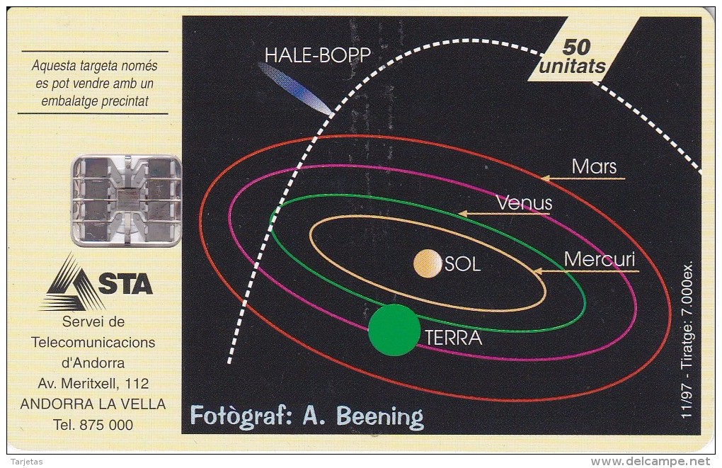 TARJETA DE ANDORRA DEL COMETA HALE BOPP DE TIRADA 7000 - Astronomy