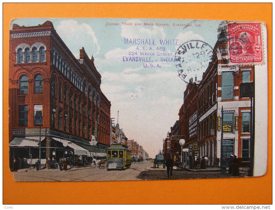 CPA Evansville / Indiana (USA) - Corner Third And Main Streets (tramway) - Evansville