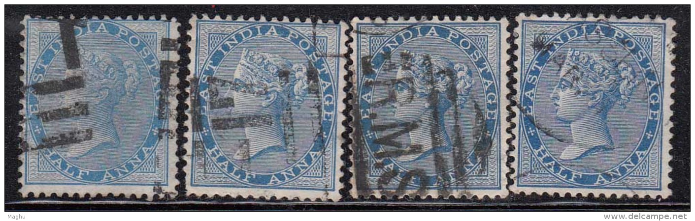 British East India Used 1865, Half Anna X 4 Shades, Elephant Wartermark - 1854 Compagnia Inglese Delle Indie