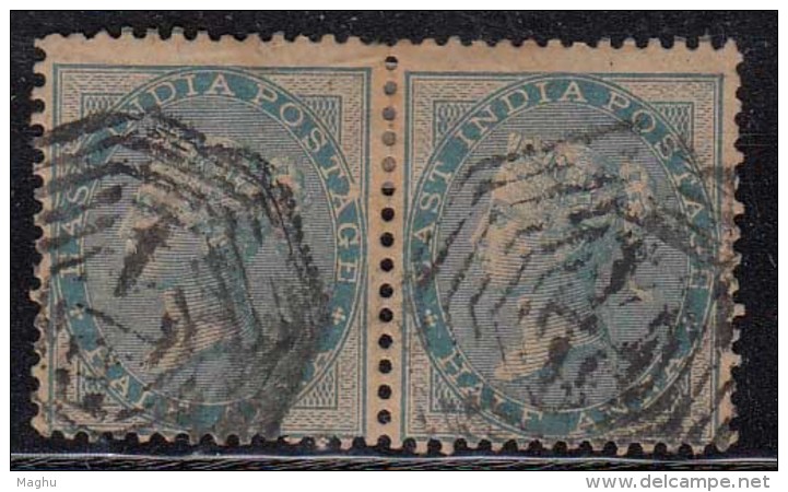 British East India Used 1856, Pair Of Half Anna, No Wartermark, Cooper / Renouf Type 7 Early Indian Cancellations - 1854 Compagnia Inglese Delle Indie