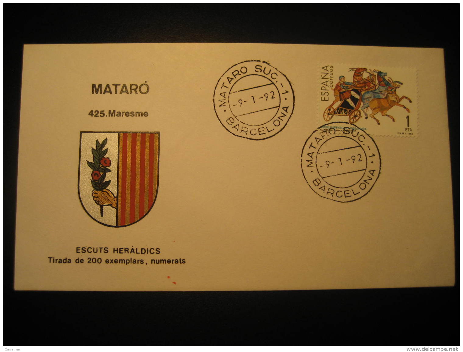 MATARO Maresme Barcelona 1992 Heraldry Heraldic Coat Of Arms Cancel Cover Catalunya - Cartas & Documentos