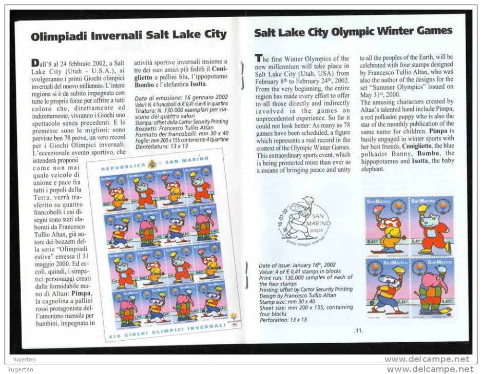 SAN MARINO - SANT MARIN - Philatelic Bulletin - Salt Lake City Olympic Winter Games 2002 - JO - 2 Scans - Hiver 2002: Salt Lake City