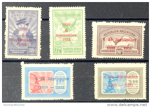 18 C. Bis 3.60 P. Flugpost-Aufdruckmarken, Ungebraucht, Pracht, Katalog: 379/383 *18 C. Till 3. 60 P. Airmail... - Autres & Non Classés