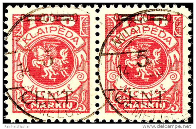 5 C Auf 100 M, Waag. Typenpaar Tadellos Gestempelt, Gepr. Klein BPP, Mi. 1.560.-, Katalog: 180W4 O5 C On 100 M,... - Memel (Klaïpeda) 1923