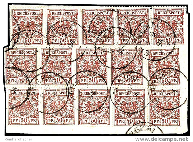 50 Pfg Mittelbraunrot, 15x Auf Bedarfs-Leinenbriefstück Mit Stempel "SHANGHAI 8.9.94", Dabei 3er-Streifen (2x)... - Chine (bureaux)