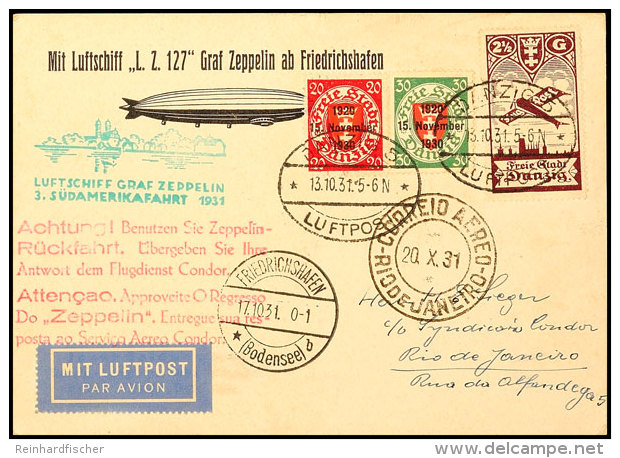 Danzig: 1931, 3. Südamerikafahrt, Auflieferung Friedrichshafen Mit Rotem Werbestempel, Vordruckkarte Mit U. A.... - Autres & Non Classés