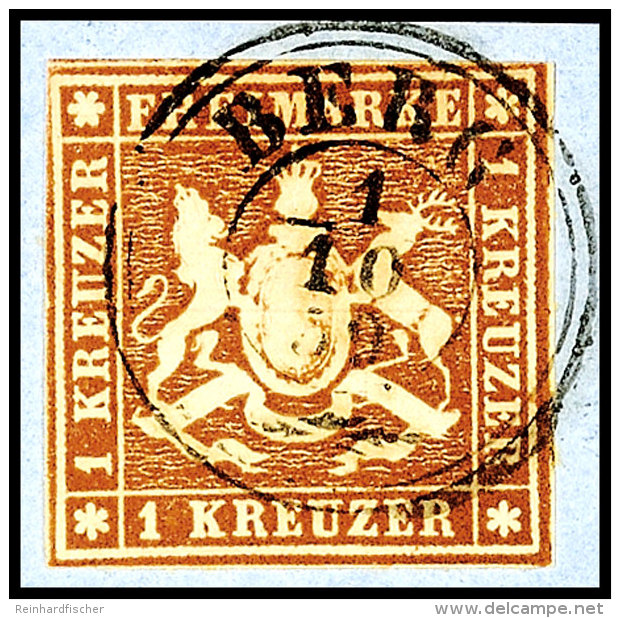1 Kreuzer Tiefdunkelbraun, Gestempelt "BERG 1/10 59" Auf Briefstück, Fotoattest Irtenkauf BPP (2016): "In... - Autres & Non Classés