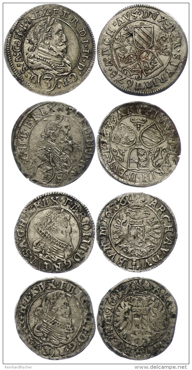 3 Kreuzer, 1628, 1633 Und 1636 (2x), Ferdinand II. 4 Stück (versch. Variationen), S-ss (gereinigt)  S-ss3... - Autriche