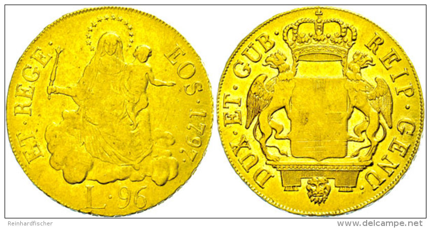 Genua, 96 Lire, Gold, 1797, Madonna Mit Kind, Fb 444, KM 251.2, S-ss  S-ssGenoa, 96 Liras, Gold, 1797, Madonna... - Autres & Non Classés