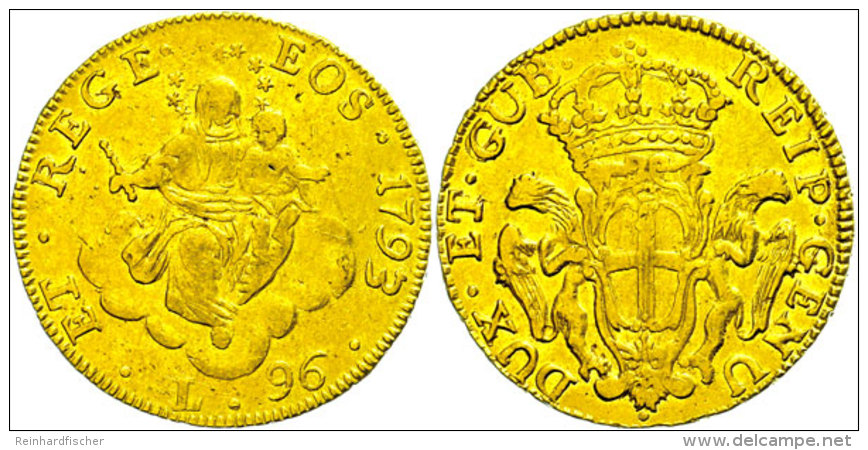 Genua, 96 Lire, Gold, 1793, Madonna Mit Kind, Fb 444, KM 251.1, Ss  SsGenoa, 96 Liras, Gold, 1793, Madonna With... - Autres & Non Classés