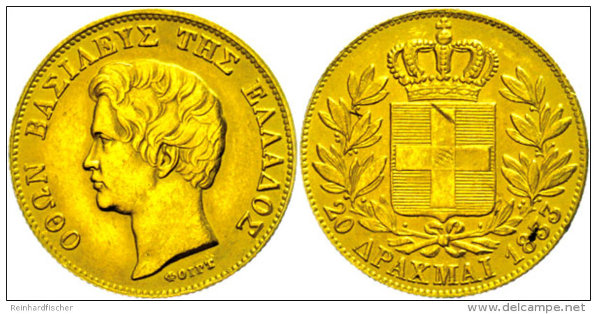 20 Drachmen, Gold, 1833, Otto I., Fb. 10, Kratzer Auf Revers, Vz.  Vz20 Drachma, Gold, 1833, Otto I., Fb. 10,... - Grèce