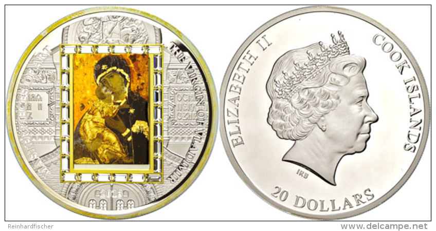 20 Dollars, 2013, Masterpieces Of Art, Die Gottesmutter Von Vladimir, &frac14; Oz Gold-Inlaye Und 3 Oz Silber Mit... - Cook