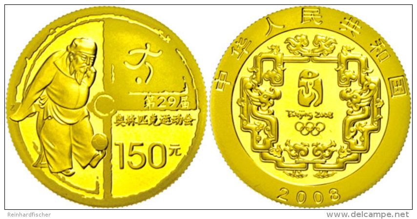 150 Yuan, Gold, 2008, XXIX. Olympische Spiele In Peking 2008-Antikes Fußballspiel, KM 1848, Schön 1651,... - Chine