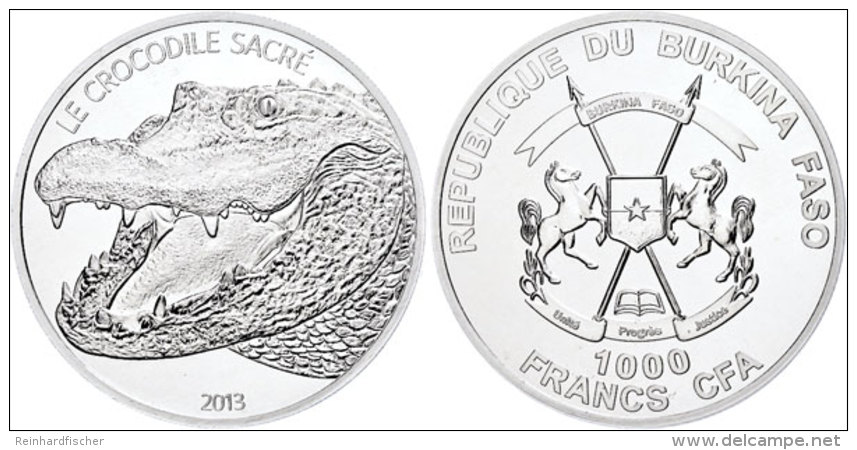 1000 Francs CFA, 2013, 1 Oz 999 Silber, Le Crocodile Sacré, In Kapsel Und Etui, Dark Finish, In Kapsel Und... - Burkina Faso