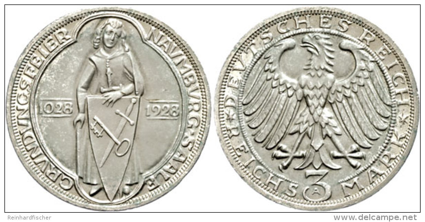 3 Reichsmark, 1928, Naumburg, Grünspanig, Wz. Rf., F. St., Katalog: J. 333 3 Reichmark, 1928, Naumburg,... - Autres & Non Classés