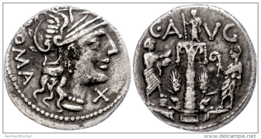 C. Minucius Augurinus, Denar (3,30g), 135 V. Chr., Rom. Av: Romakopf Mit Flügelhelm Nach Rechts, Davor... - République (-280 à -27)