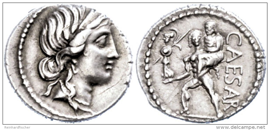 C. Iulius Caesar, Denar (3,75g), 47/46 V. Chr., Heeresmünzstätte In Afrika. Av: Venuskopf Nach Rechts.... - République (-280 à -27)