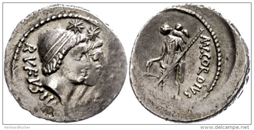 Mn. Cordius Rufus, Denar (3,99g), 46 V. Chr., Rom. Av: Dioskurenköpfe Nach Rechts, Darüber Sterne,... - République (-280 à -27)