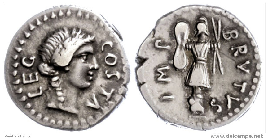 M. Iunius Brutus (Legat Pedanius Costa), Denar (3,96g), 42 V. Chr., Heeresmünzstätte In... - République (-280 à -27)