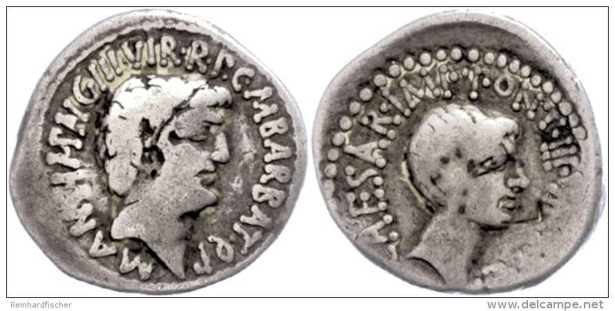 M. Antonius Und M. Barbatius Pollio, Denar (3,69g), 41 V. Chr., Athen. Av: Kopf Des M. Antonius Nach Rechts, Darum... - République (-280 à -27)
