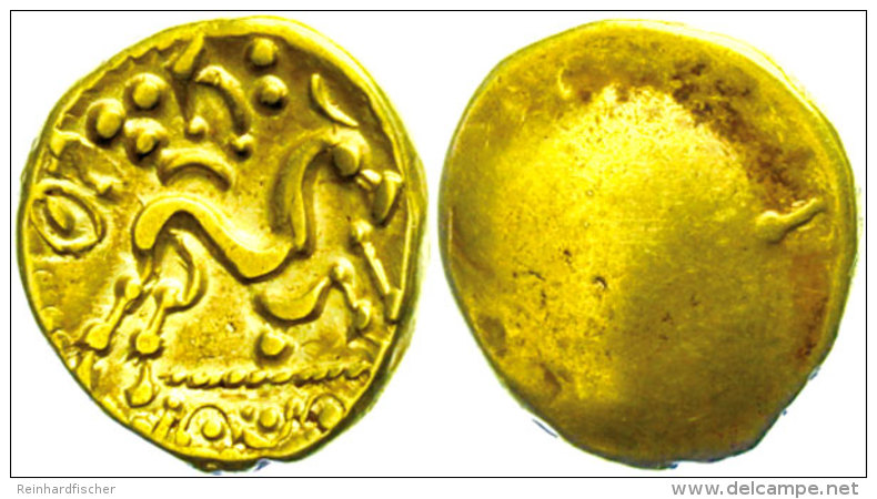 Gallien, Ambiani, Stater (4,96g), Gold. Av: Glatt. Rev: Pferd Nach Rechts, Darunter Kugel. Schörghuber 353ff.,... - Gauloises