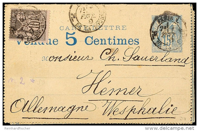 15 C. Kartenbrief Mit Zudruck "Vendue 5 Centimes", Sowie Zusatzfrankatur 10 C., Gestp. 1888 Von Paris Nach... - Autres & Non Classés