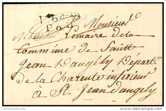 "P.64.P. PAU", L2 Klar Auf Kleinformatigem Frankobrief Mit Inhalt Nach St.Jean D'angely, 1813  BFP. 64. P. PAU,... - Autres & Non Classés