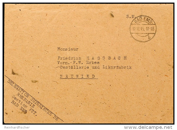 1945, Frz. Feldpostbrief Aus BAD EMS 12.10. Mit Absendervermerk "DELEGATION SUPERIEURE DE RHENANIE..." Nach... - Autres & Non Classés