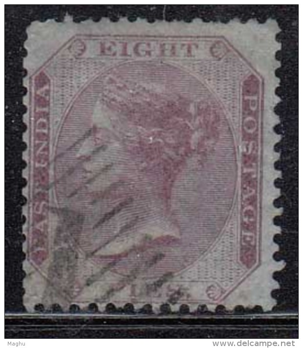 Eight Pies (On Bluish) , British East India 1860, QV Used, No Watermark, Early Indian Cancellations Cooper Renouf Type 4 - 1854 Britse Indische Compagnie