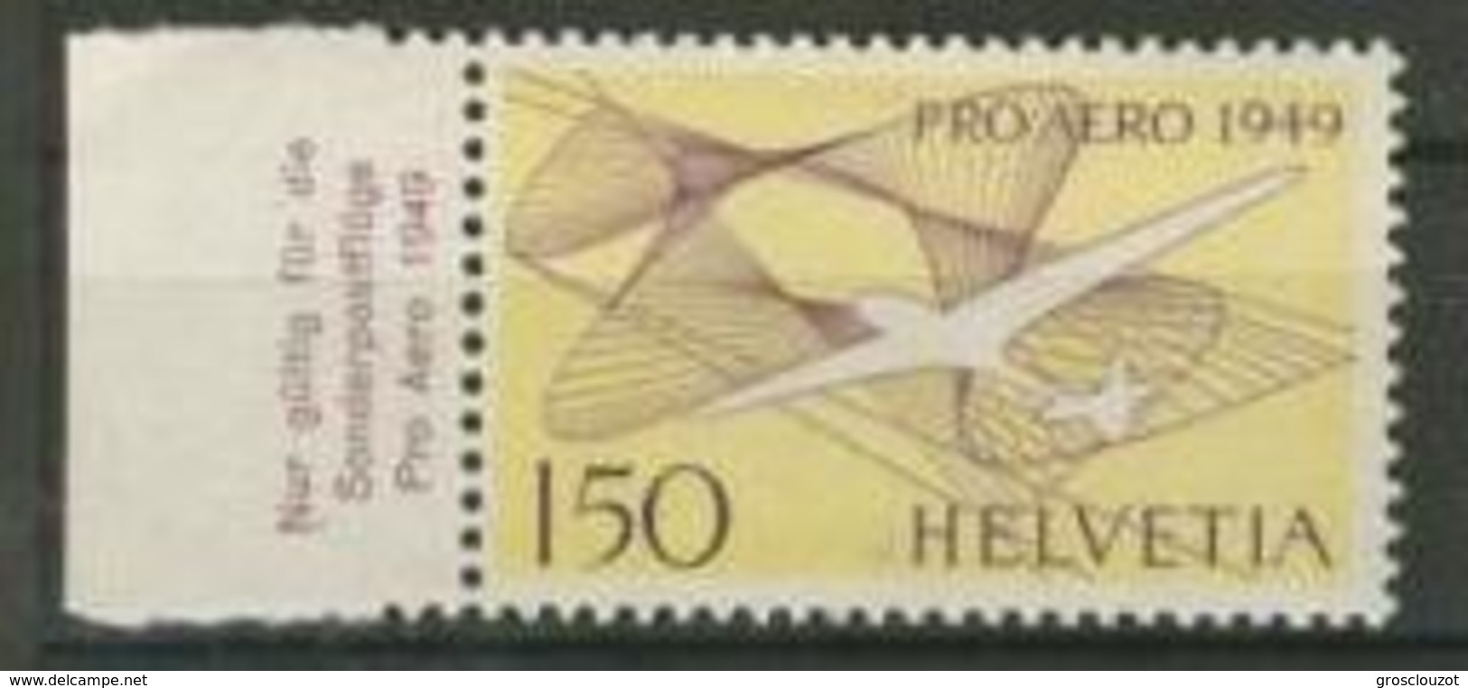 SVIZZERA PA 1949 N. A44 F. 1,50 Giallo Pro Aero MNH Catalogo &euro;  63 - Nuovi