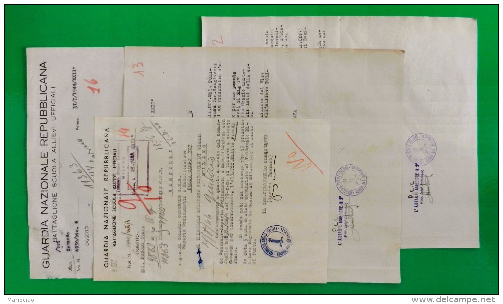 D-IT RSI Varese 1944 Dossier Di 4 Doc. RSI GUARDIA NAZIONALE REPUBBLICANA Varese - Documentos Históricos