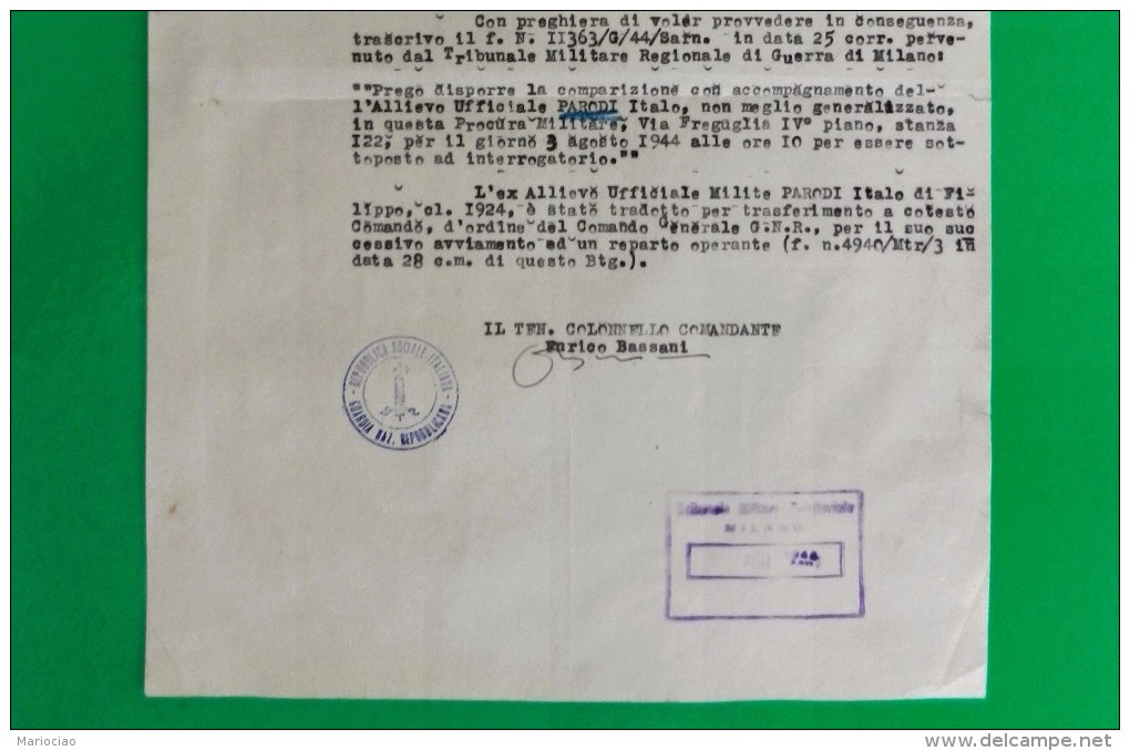 D-IT RSI Varese 1944 Dossier Di 4 Doc. RSI GUARDIA NAZIONALE REPUBBLICANA Varese - Documents Historiques