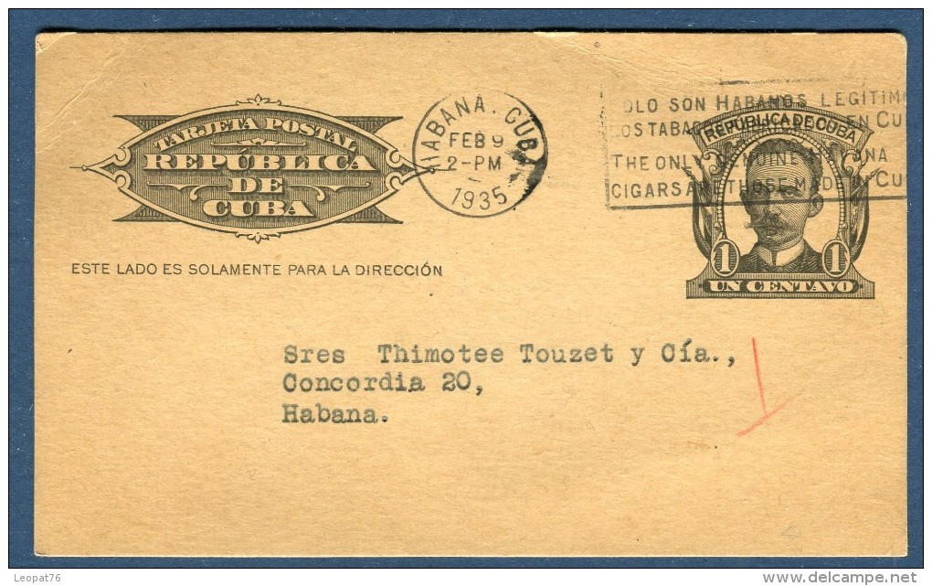 Cuba, Entier Postal De La Havane En 1935  ( Port Local)    Réf. 768 - Storia Postale
