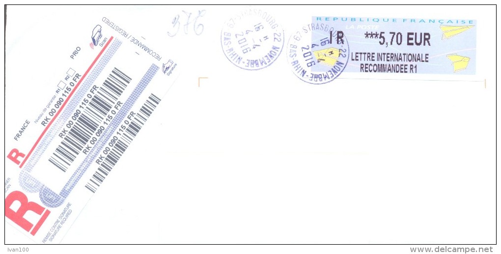 2016. France, The Letter By Registered Prioritaire Post To Moldova - Cartas & Documentos