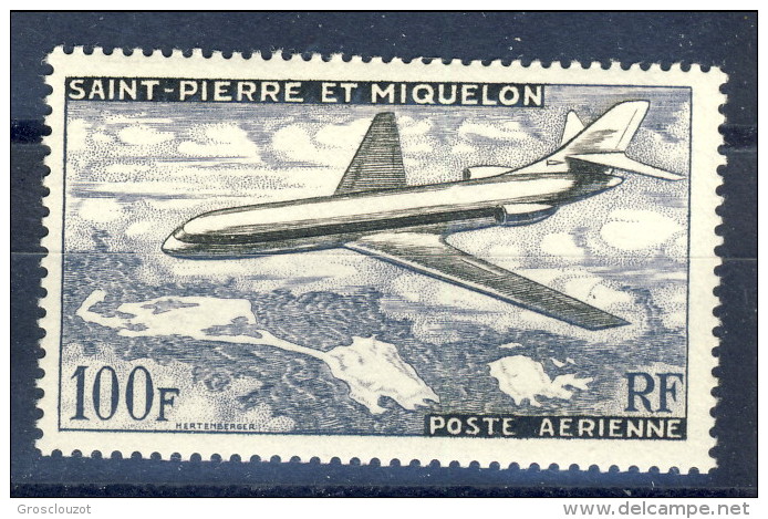 S. Pierre Et Miquelon Posta Aerea 1957 N. 25 Fr 100  Aereo In Volo MLH Catalogo € 23 - Nuovi