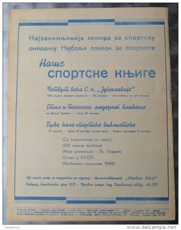SPORTSKA REVIJA  BR. 50, 1941, KRALJEVINA JUGOSLAVIJA, NOGOMET, FOOTBALL - Livres