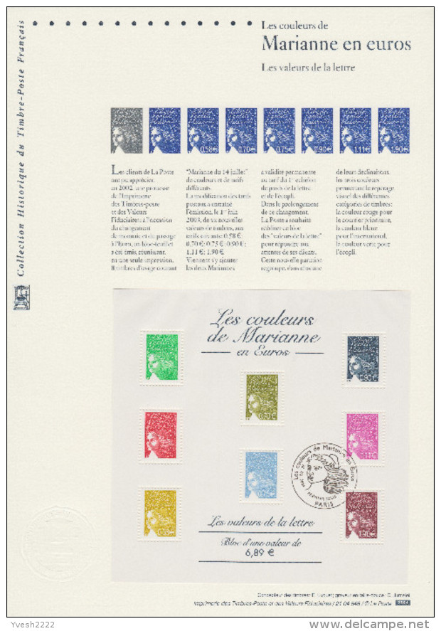 France 2004 Y&T BF 67. Document Officiel. Les Couleurs De Marianne Eu Euros (Euro Est Invariable). Erreur - Oddities On Stamps