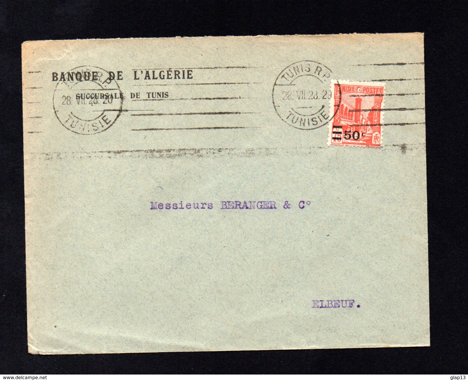 ENVELOPPE  DE TUNIS POUR ELBEUF DU 28/08/1928 - Lettres & Documents