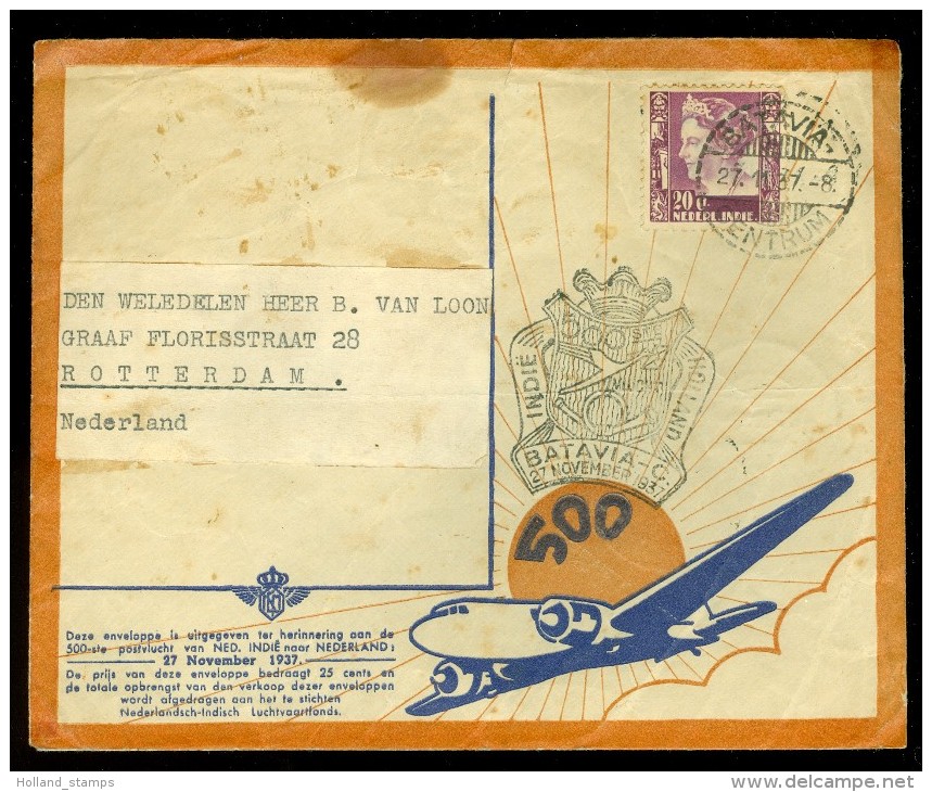 NEDERLANDS INDIE * KLM * LP * BRIEFOMSLAG Uit 1937 Van BATAVIA * Naar Rotterdam (10.448i) - India Holandeses
