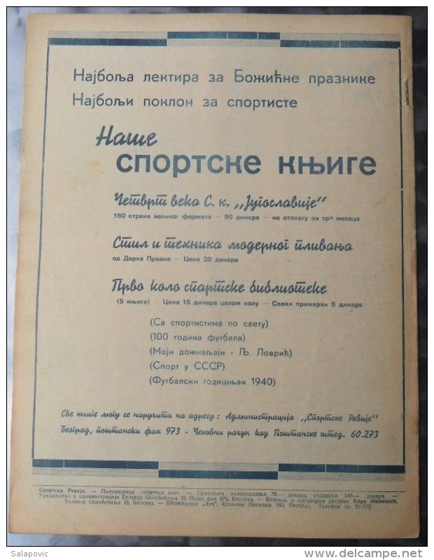 SPORTSKA REVIJA  BR.2, 1940  KRALJEVINA JUGOSLAVIJA, NOGOMET, FOOTBALL - Books