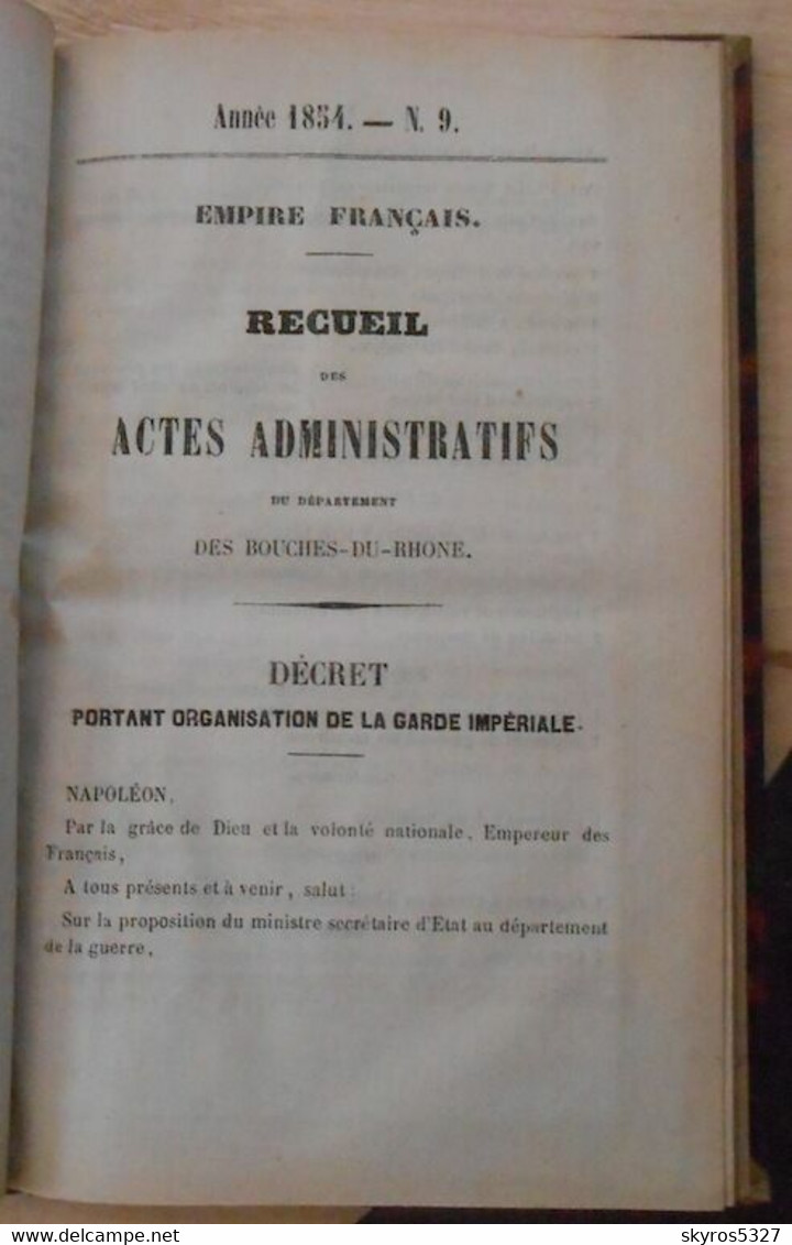 Recueil Des Actes Administratifs Du Département Des Bouches-du-Rhône Année 1854 - Provence - Alpes-du-Sud