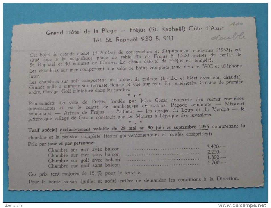 Grand Hotel De La Plage ( Fréjus St. Raphaël Côte D'Azur ) Anno 19?? ( Zie Foto Voor Details ) !! - Hotels & Restaurants