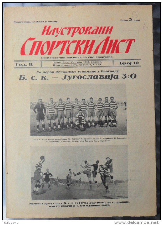 ILUSTROVANI SPORTSKI LIST, NOVI SAD  BR.10, 1931  KRALJEVINA JUGOSLAVIJA, NOGOMET, FOOTBALL - Livres