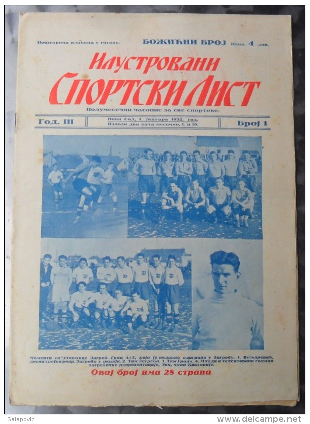 ILUSTROVANI SPORTSKI LIST, NOVI SAD  BR.1, 1932  KRALJEVINA JUGOSLAVIJA, NOGOMET, FOOTBALL - Books