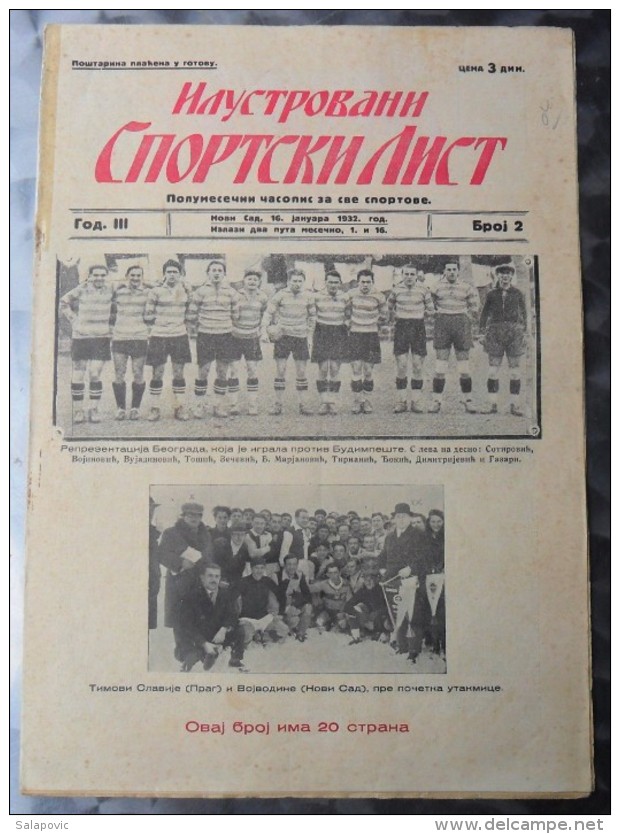 ILUSTROVANI SPORTSKI LIST, NOVI SAD  BR.2, 1932  KRALJEVINA JUGOSLAVIJA, NOGOMET, FOOTBALL - Libri