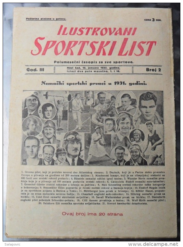 ILUSTROVANI SPORTSKI LIST, NOVI SAD  BR.2, 1932  KRALJEVINA JUGOSLAVIJA, NOGOMET, FOOTBALL - Livres