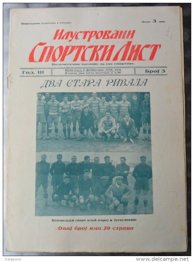 ILUSTROVANI SPORTSKI LIST, NOVI SAD  BR.3, 1932  KRALJEVINA JUGOSLAVIJA, NOGOMET, FOOTBALL - Books